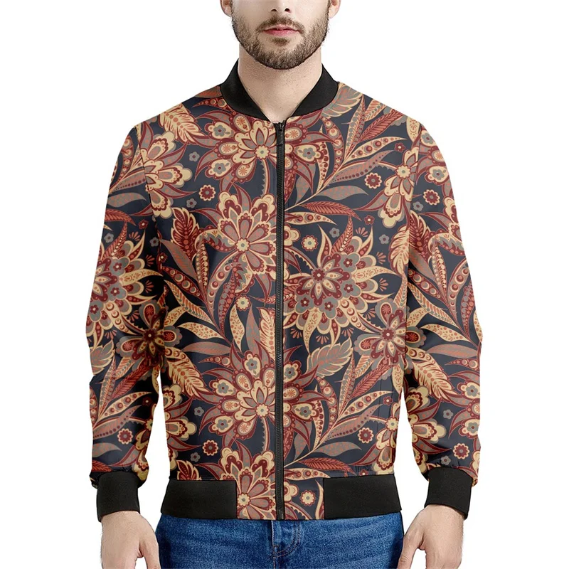 thumbnail image 1 of Chaqueta con estampado 3D de retazos bohemios para hombre, sudaderas con estampado floral étnico, tops de manga larga, abrigos con cremallera para primavera y otoño, 1 of 5