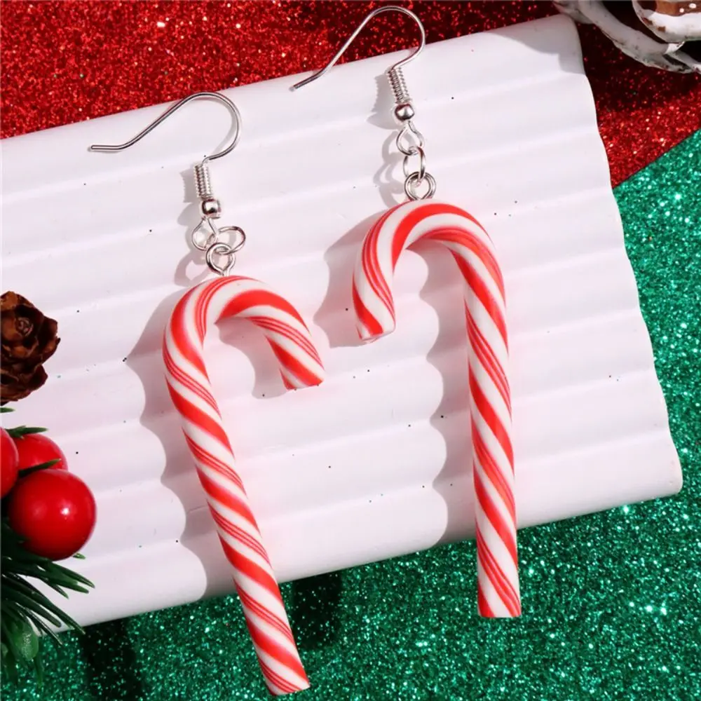 1 Pair Cute Long earrings pendant earrings Candy Cane Christmas Earrings Simple Colorful Stripe Hook Pendant Earrings Christmas Jewel Accessories