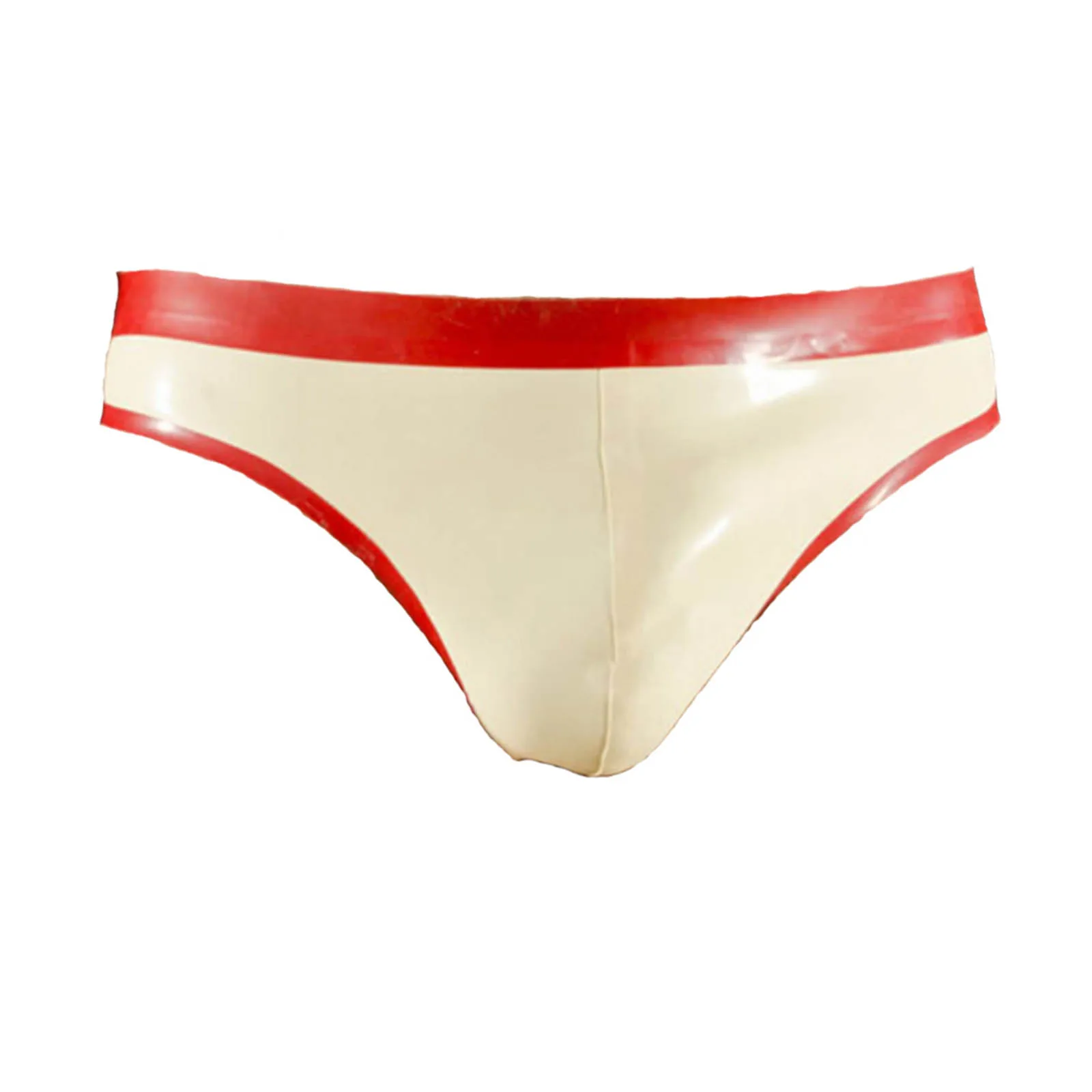 

MONNIK Latex Fashion Briefs White&Red Trim Rubber Shorts Underpants Panties Tight Men Underwear for Bodysuit Party Club Wear