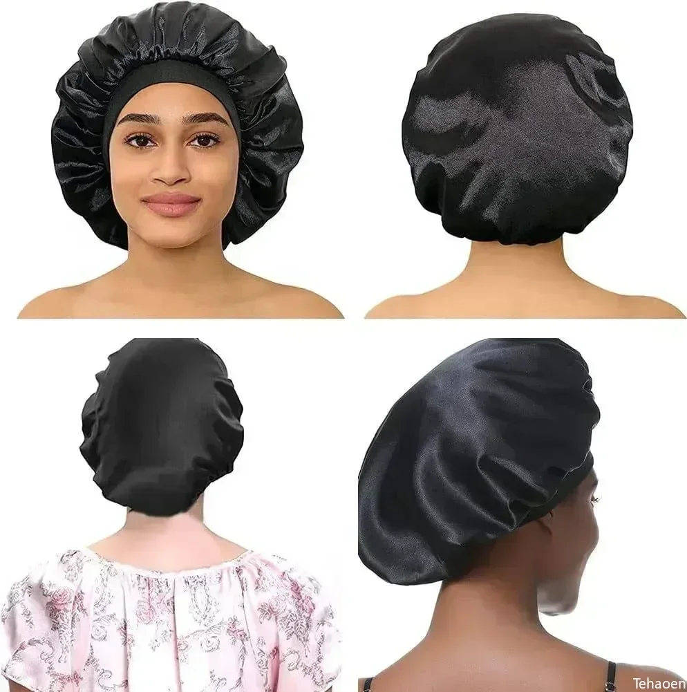 Satin Night Hair Cap Women's Solid Sleeping Hat Sleep Care Bonnet Nightcap For Women Unisex Cap