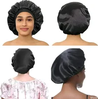 Women Night Sleep Hair Caps Silky Bonnet Satin Double Layer Adjust Head Cover Hat Shower Cap for Curly Hair Styling Accessories 1