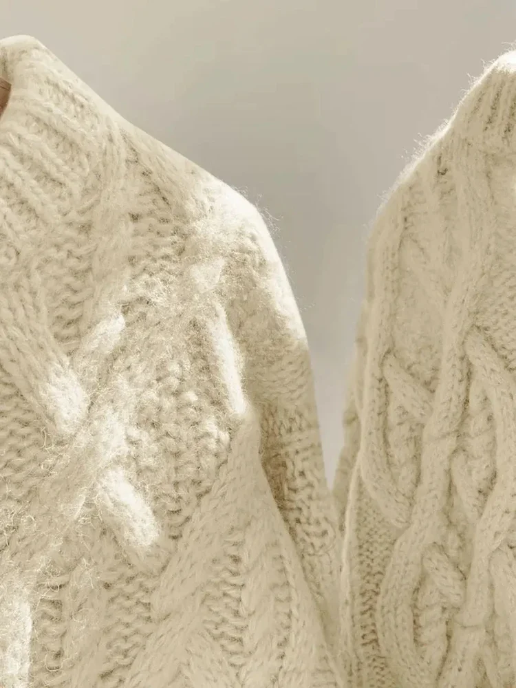 Japanese Retro Korean Off White Fried Dough Twists Sweater Women Thickened Outer Loose Lazy Style Thin Wool Knitting Top Female 5