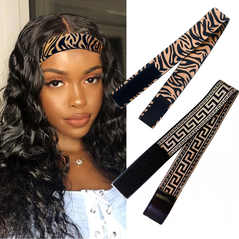 headband wig synthetic kinky curly 16 inch natural black with scarf heat resistant head band wigs for women african american 1Pcs /3pcs Wig Band  For Wig Hairs With MagicTape Headband Edge Laying Scarf Edge Wraps For Fixed Lace Wigs Elastic Headband