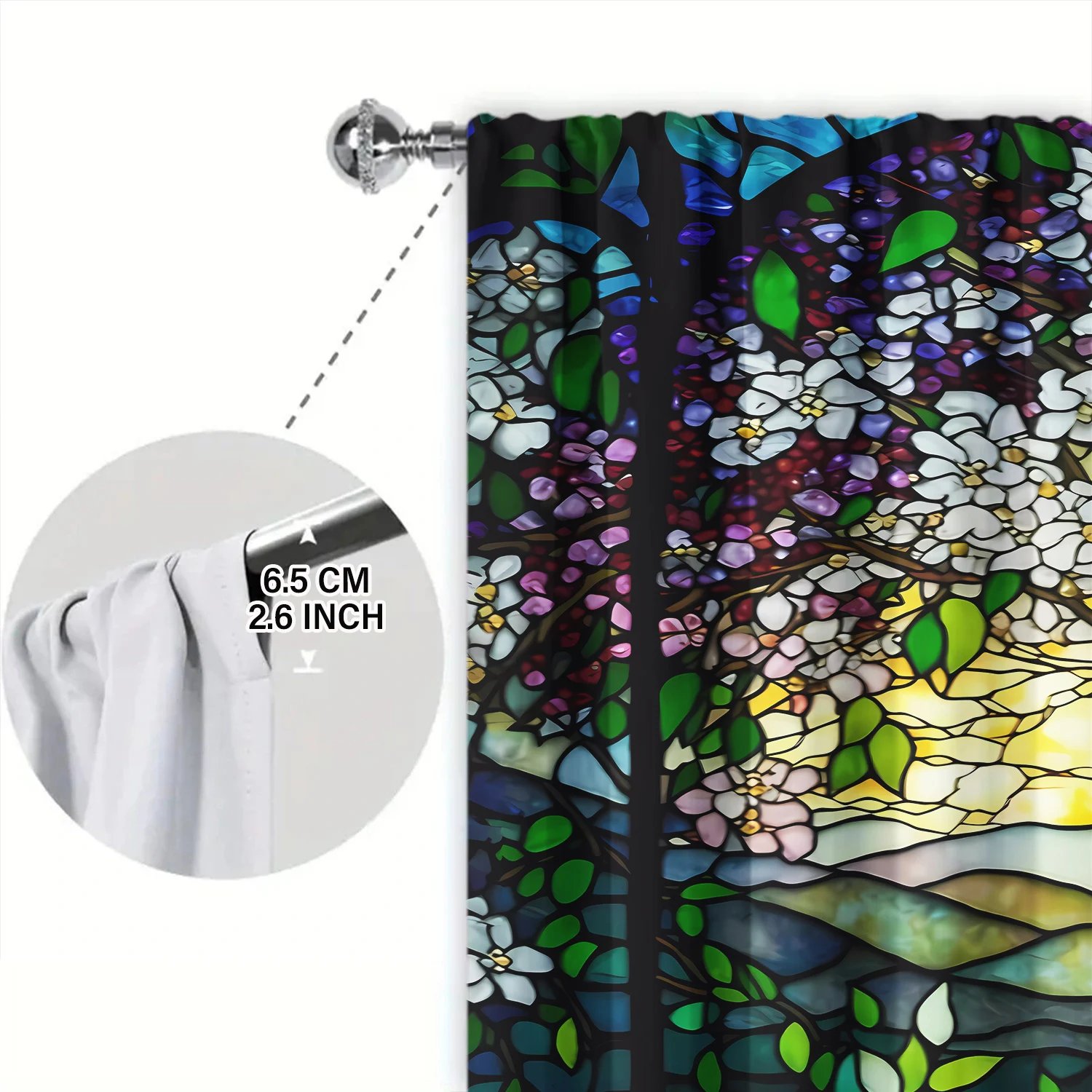 2pcs tained Glass Tree Window Printed Curtain for Home Decor - Rod Pocket Window Treatment for Bedroom, Office, Kitchen 6