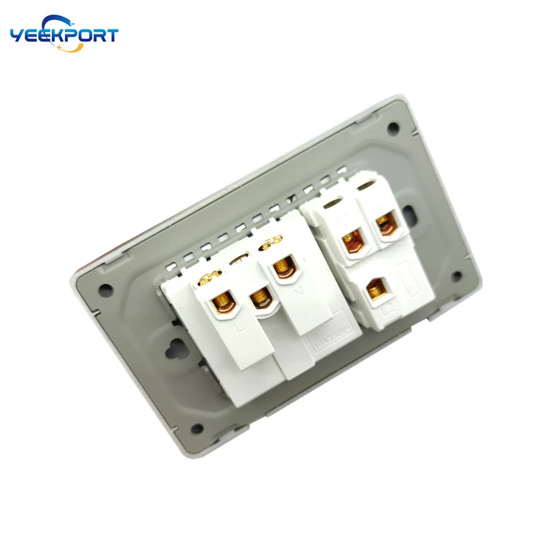Description Picture 5 of item118mm EU Household German Standard Grey PC flame retardant panel 16A 2-hole Power Plug Wall Socket with Switch Combination