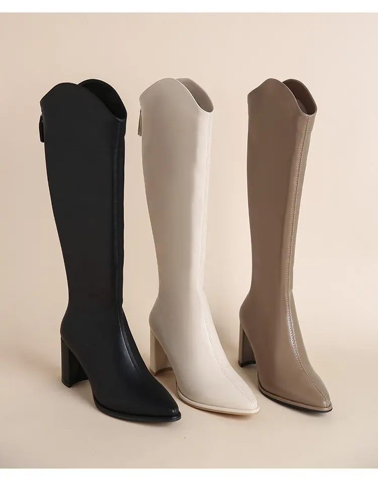 New Winter Fashion Knee High Boots Women's Winter Thick Heel Long Slip on Autumn Shoes Women Boots Warm Length Boots Large size