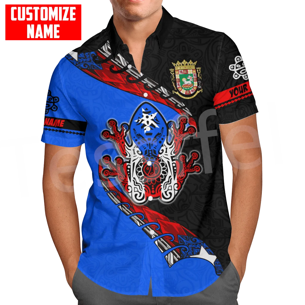 Tessffel Caribbean Sea Flag Puerto Rico Taino Tattoo Hawaiian Beach Shirts NewFashion 3DPrint Summer Funny Collar Short Sleeve 4