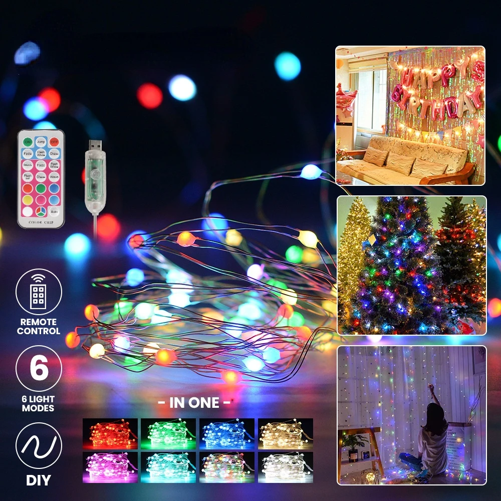 Copper Wire LED Light String 10 Meters USB Remote Control Christmas Outdoor Five Modes Decorative Lights Bedroom Atmosphere