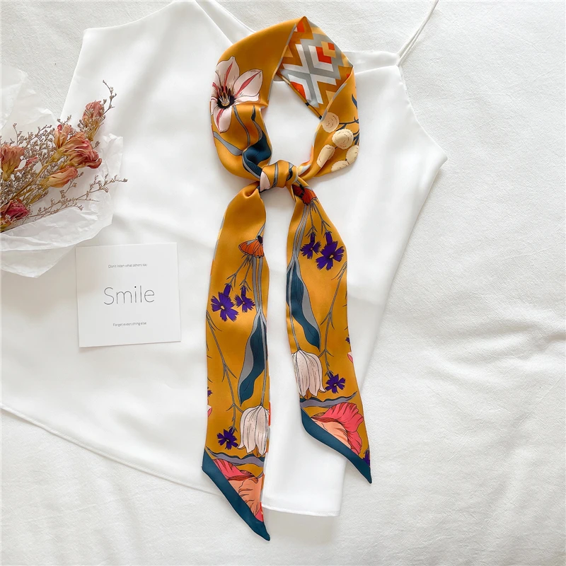 Print Skinny Ribbon Scarf for Women Hair Tie Bag Bandana Headband Silk Satin Accessories Girl Fashion Belt Wrist Neckerchief New pearl hair clip Hair Accessories