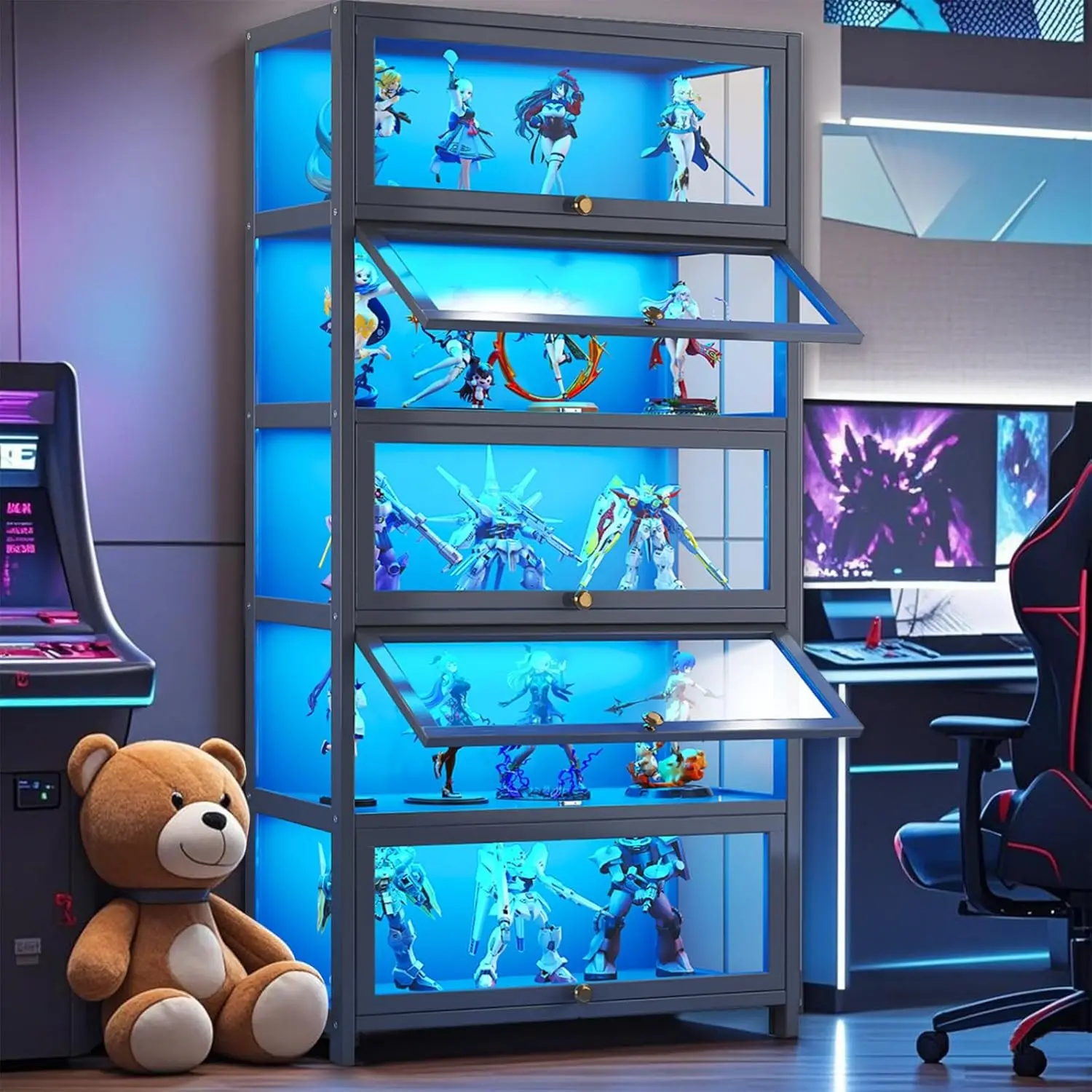 5-Tier Display Cabinet with Acrylic Glass Doors, Display Cases for Collectibles, Toy Organizers Rack & Kids Bookcase