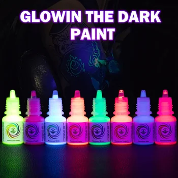 Set di Inchiostri Fluorescenti per Tatuaggi a 8 Colori 5ml, Pigmento Reattivo alla Luce Nera, Pigmento UV Luminoso per Body Art, Kit per Artisti Professionisti