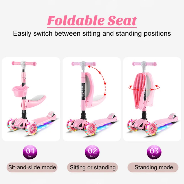 Children's Kick Scooter Folding Skateboard Kids Adjustable Height Flashing Light  for Toddlers 2-12 Year Scooter Gifts 3