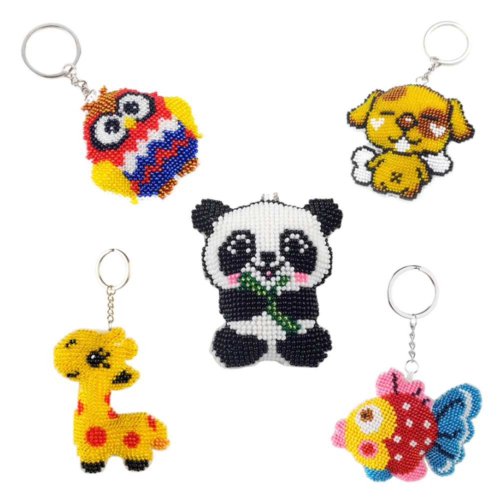 2/5Pcs Cartoon Animal Mosaic Beads Embroidery Keyrings Art Handmade Beads Cross Stitch Keyring Kit Gift for Friends