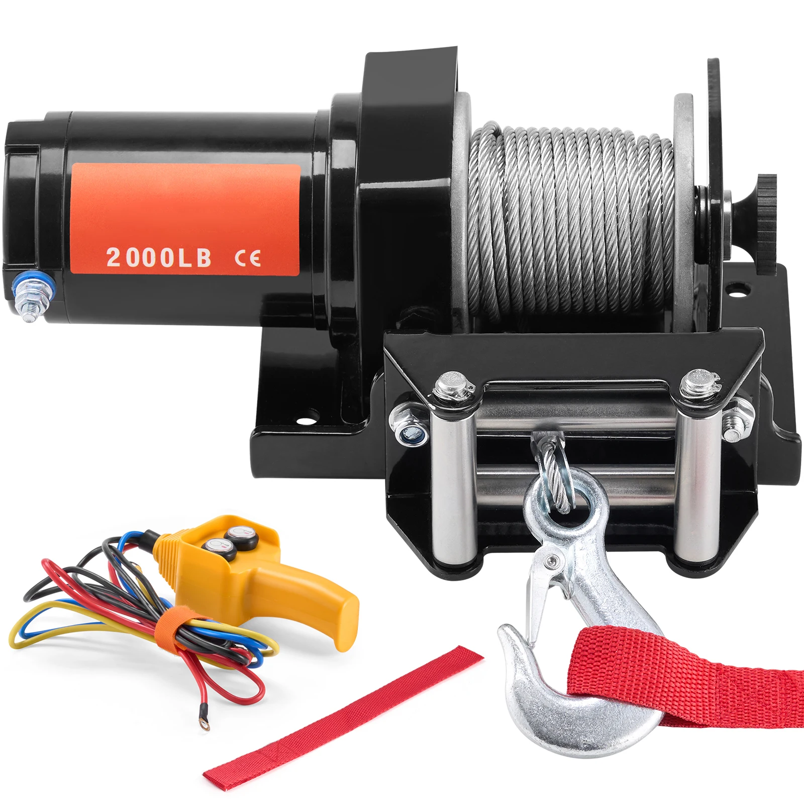 SucceBuy 2000lbs Electric Car Winch ATV/UTV Steel Cable Winch with Wired Remote Control for Towing Off-Road Vehicle Jeep Truck