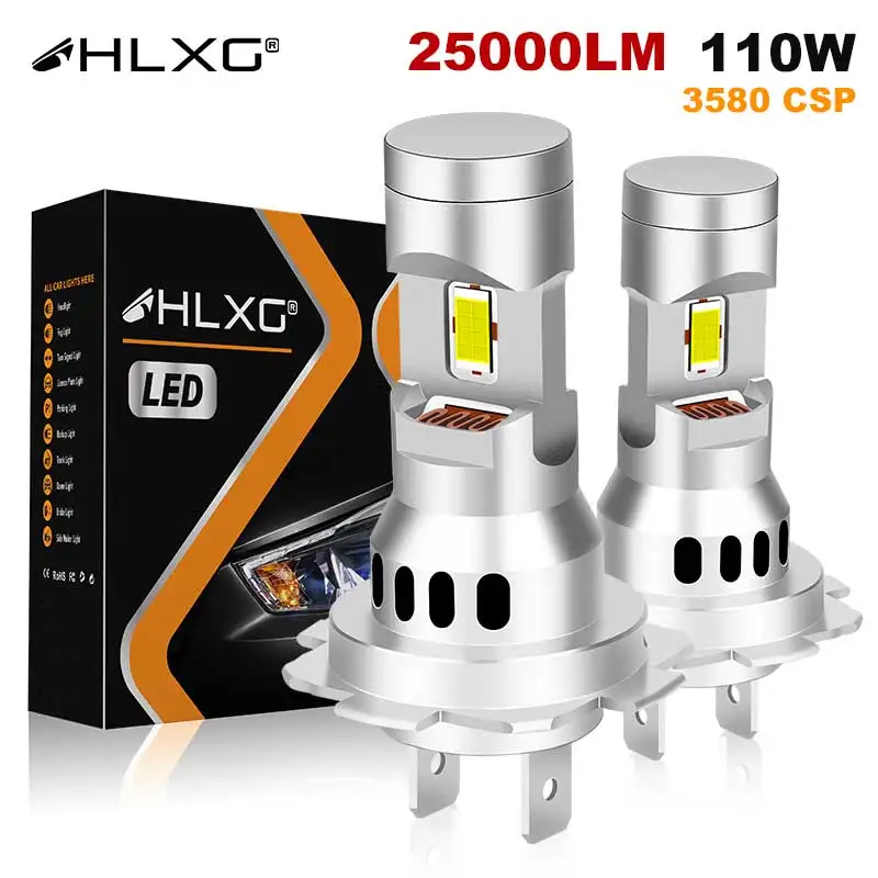 HLXG Turbo H7 LED CANBUS Lights 110W 25000Lm Mini Head Lamps 3580 CSP Wireless Car LED Headlight Bulbs with Fan 6000K White 12V