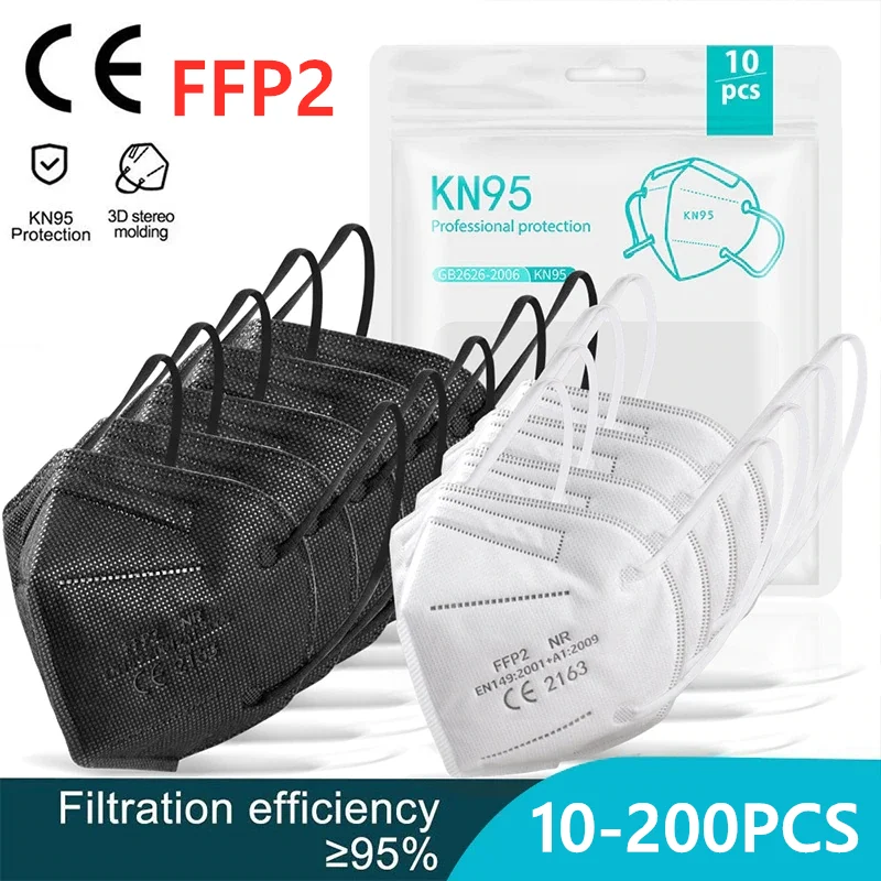 

Black FFP2 Masks CE Certified White KN95 Melt-blown 5-layer Filtering High Filtration Adult Sealed Bag ffp2 NR EU Fast Delivery