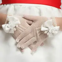 Short Children's Wedding Gloves Bow Knot Thin Lace Mesh Gloves Etiquette Dress Gloves Holiday Princess Birthday Party Gloves 4