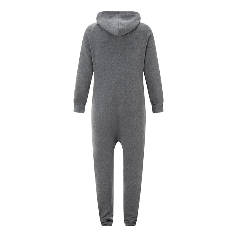 Men's Hooded Fleece Pyjamas Nightwear Autumn Winter Warm Long Sleeve Full Zipper Overalls Night Clothes