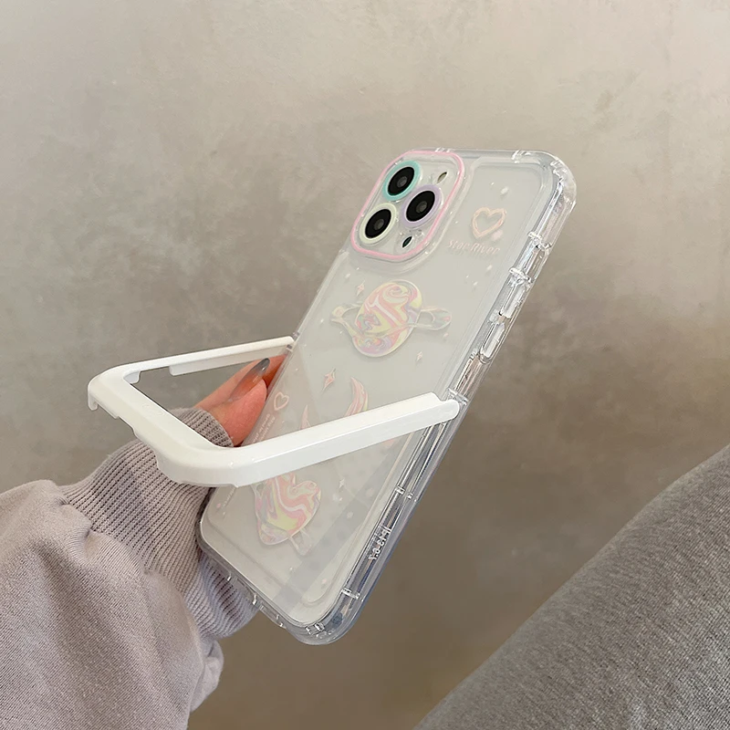 Laser Planet Moon Invisible Stand Holder Case for iPhone