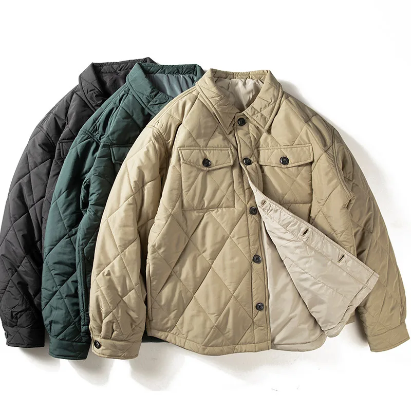 

Lightweight Cotton Jacket For Men Japanese Vintage Work Jacket Men's Lapel Diamond Quilted Loose Large Size Men's Cotton Coat