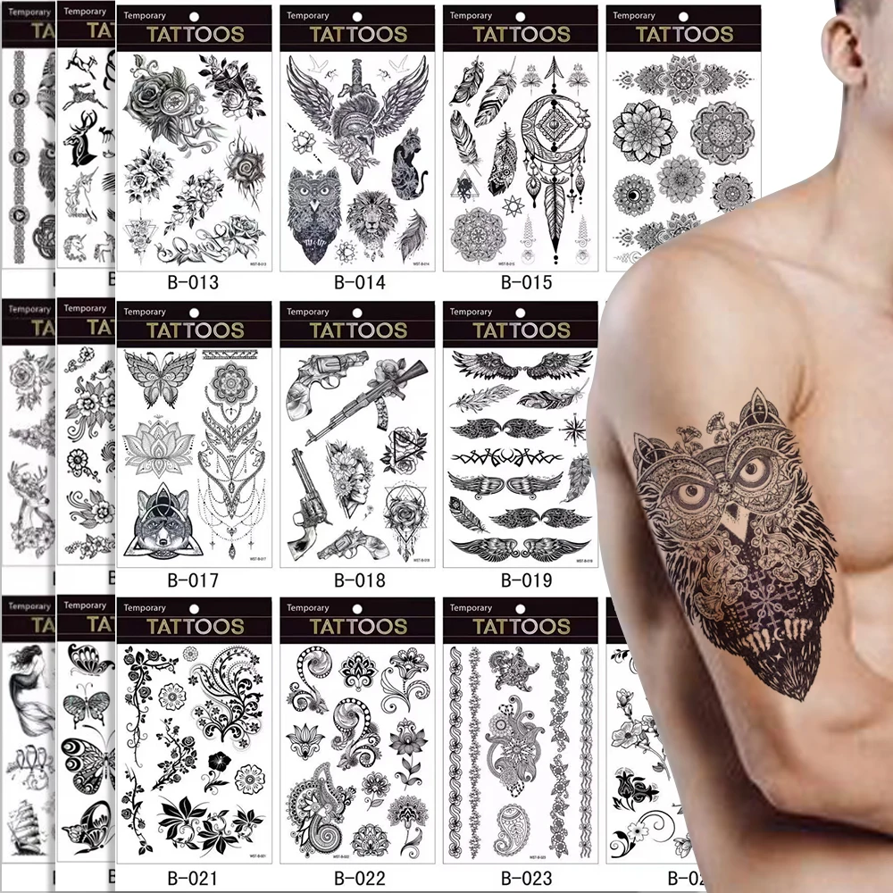 

3D Owl Snake Waterproof Temporary Tattoo Sticker Colorful/Sketch Flower Animal Flash Tattoos Women Men Body Art Arm "Fake Tatoo"