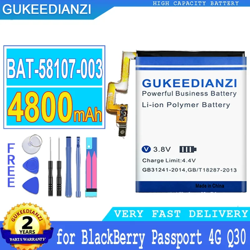 Gukeedianzi Battery Bat-58107-003 Per Blackberry Passport 4G Q30 Sqw100-1 Sqw100-3 Winderwindow Q20 Classic, 4800Mah, Nuovo