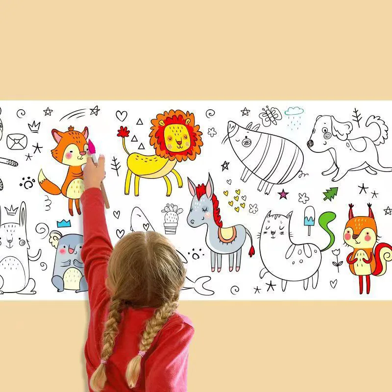 

Children Graffiti Scroll Coloring Painting Paper Long Scroll Kindergarten Baby Color Canvas Attached To the Wall Not Dirty Wall