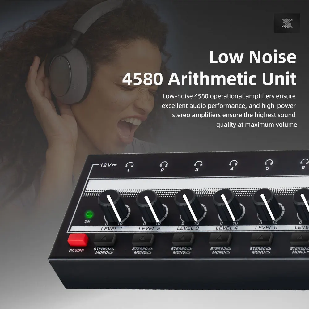 8 Channels Headphone Amplifier Mini Amplifier with Stereo/Mono Switch Profession