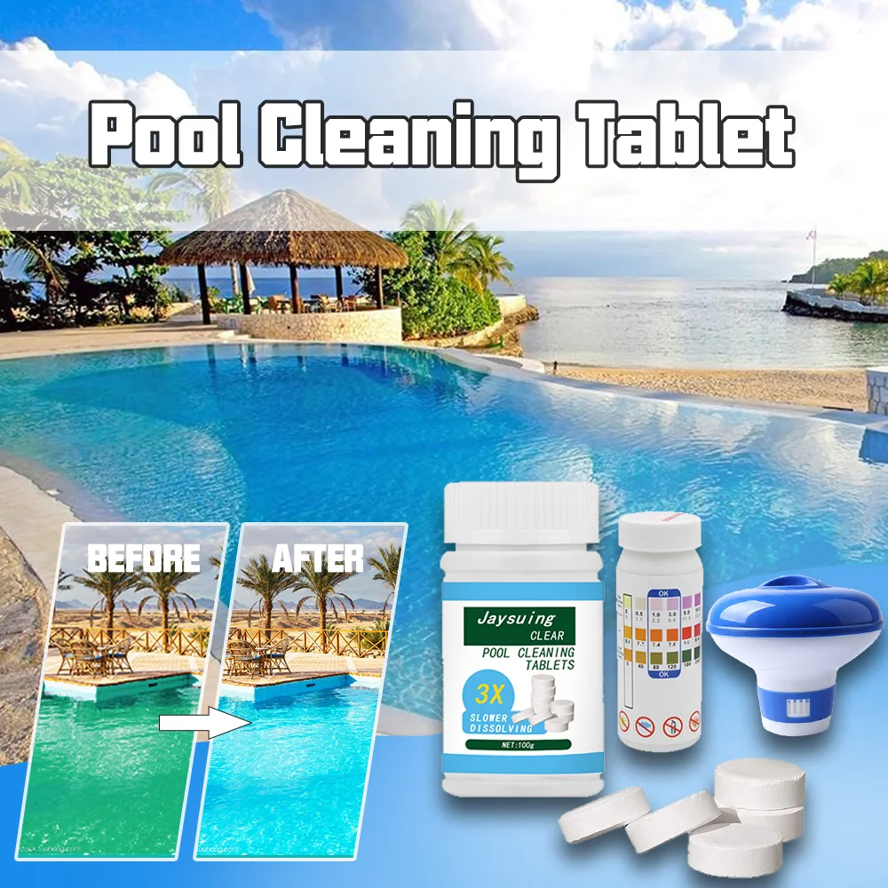 Pool Chlorine Tablets 100g/3.5oz Swimming Pool Effervescent Tablets Multifunctional Cleaning Tablets Swimming Pool Sanitizer Care Accessory