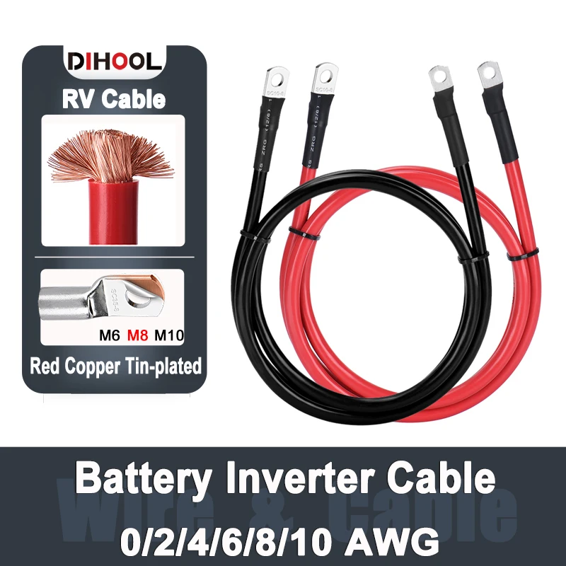 Batteria Inverter collegamento cavo Set con terminali 8/6/4/2 AWG 10/16/25/35 mm2 UPS filo intrecciato nucleo di rame rosso capocorda stagnato