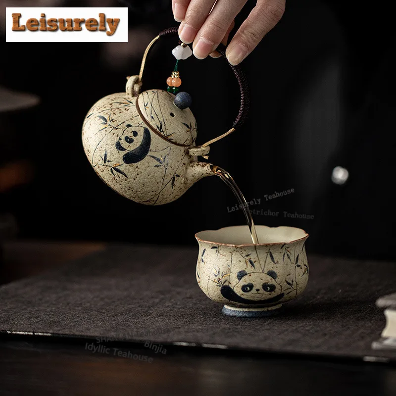 150ML Firestone Red Panda Bamboo Lifting Handle Teapot Aesthetic Tea Infuser Pot Tea Making Kettle With Ball Hole Decoration