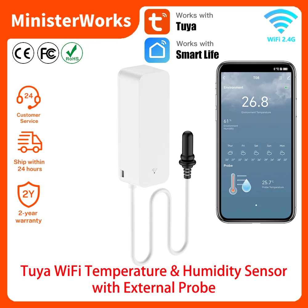 Tuya WiFi Temperature Humidity Sensor with External Probe for Smart ...