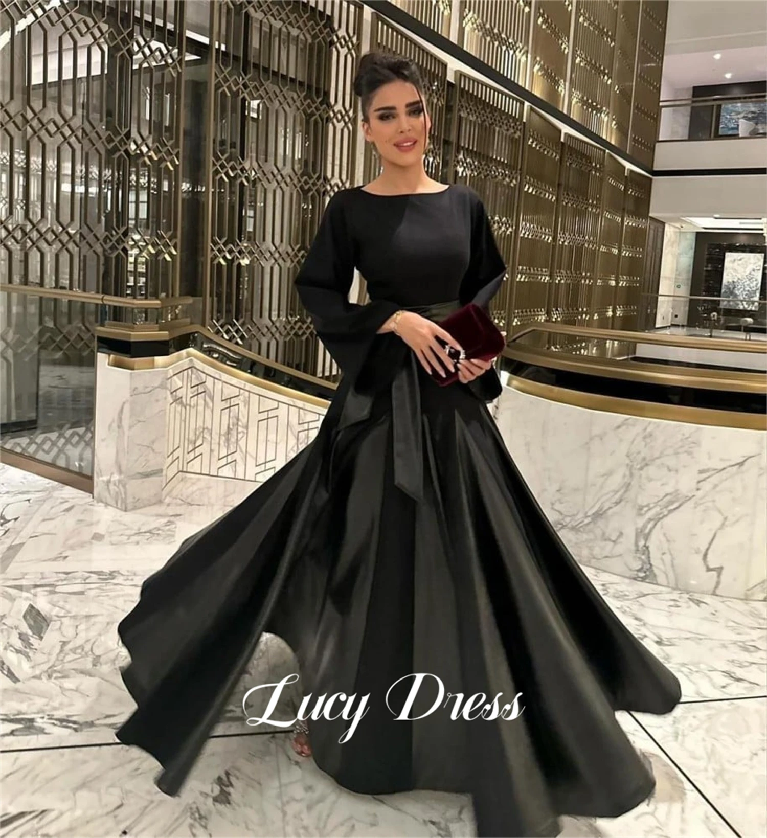 

Lucy Line A Evening Dress Eid Al-fitr Grace Black Luxury 2024 Dubai Prom Dresses Weddings Saudi Women's Elegant Midi Party