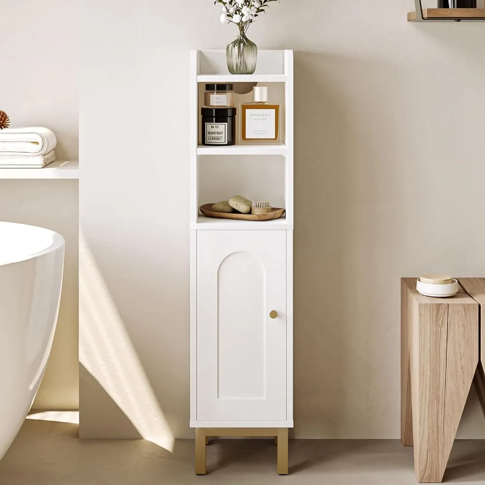 Bathroom Storage Cabinet, Small Corner Floor Cabinet with Door and Shelves, Narrow Toilet Paper Cabinet, Bathroom Organizer