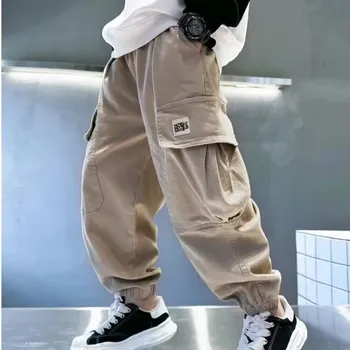 어린이 코튼 카고 바지, 솔리드 소년 캐주얼 스포츠 바지, Enfant Garcon 어린이 바지, 4-15 세 의류, 신제품