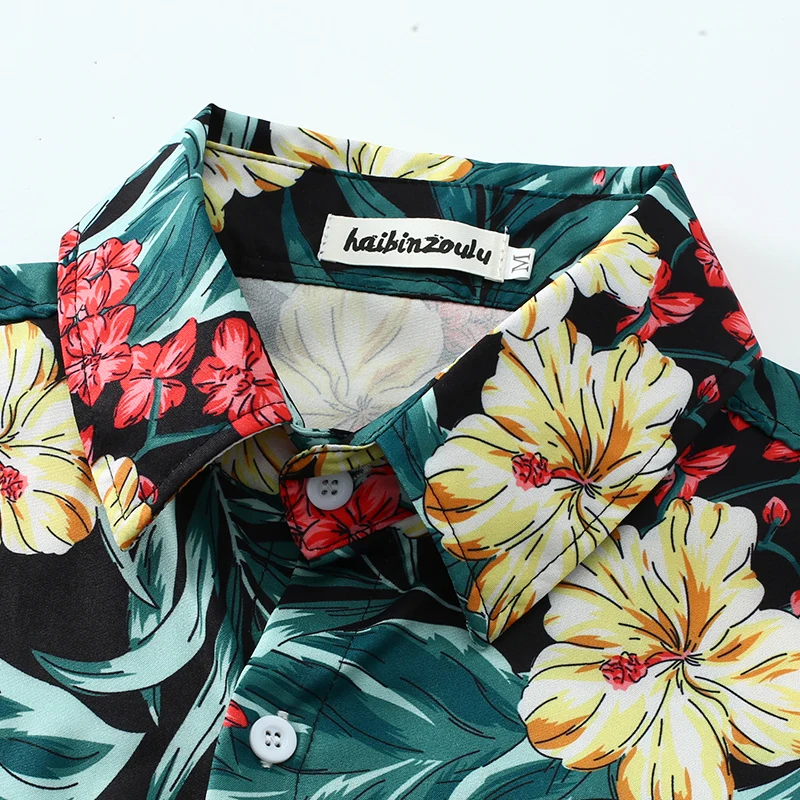 Korean version slim beach shirt, Hawaiian style top, essential for travel, vacation, and parties 4