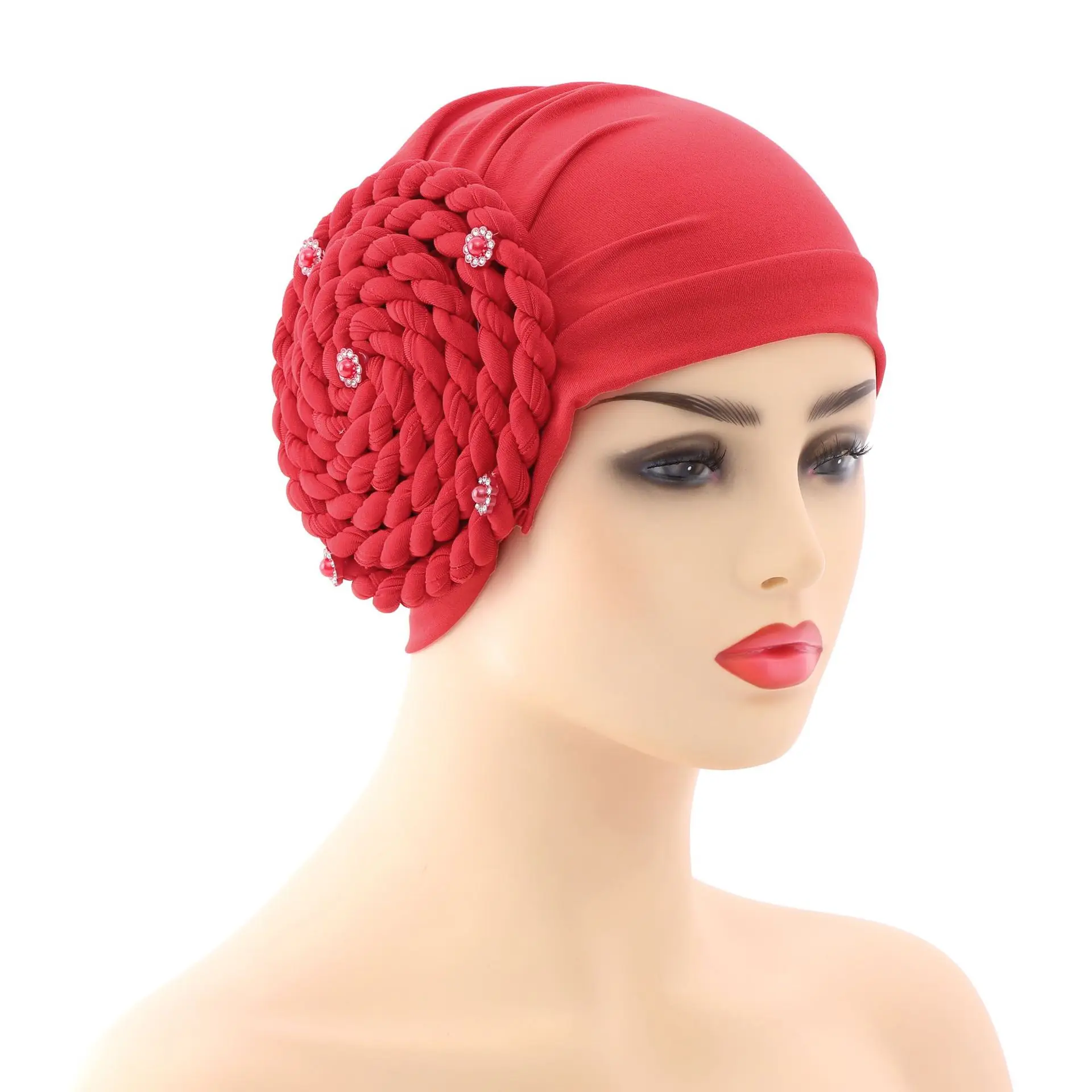 Diamonds Braids Turban Hat Women Muslim Headscarf Bonnet Female Inner Hijabs Arab Head Wraps African Headtie Caps muslim headwear,head scarf,hijab hats,hijab headscarf,female head wraps