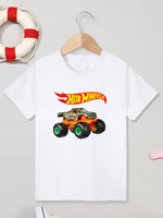 Different Colors Tee T-shirt Short Sleeve Cool Boys Girls Clothes Hot Wheels Printing Round Neck Top T-shirt Children 1