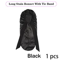 Bonnet de nuit Long en Satin pour femmes noires, couleur unie, Extra Large, avec cravate longue, Bonnet de soins capillaires pour tous les Types de cheveux 5