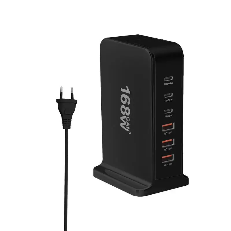 

168W GaN 3 USB Type C 3 USB A Charger PD PPS QC4.0 Desktop Fast Charger For iPhone 15Pro Samsung S23 Macbook Laptop iPad