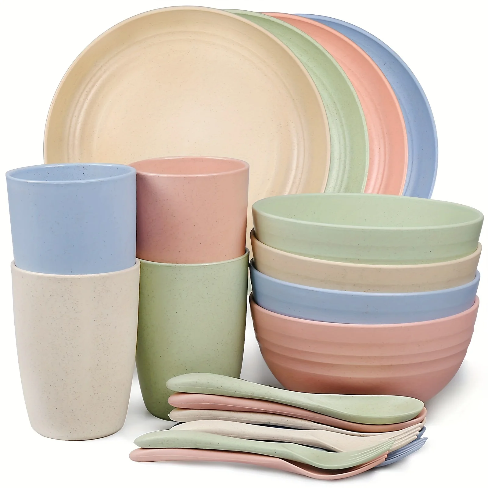 

Straw Dinnerware Sets, 20 PCS Microwave Unbreakable Plates and Bowls Sets, Reusable Lightweight Tableware Dinner Dishes, Bowls,