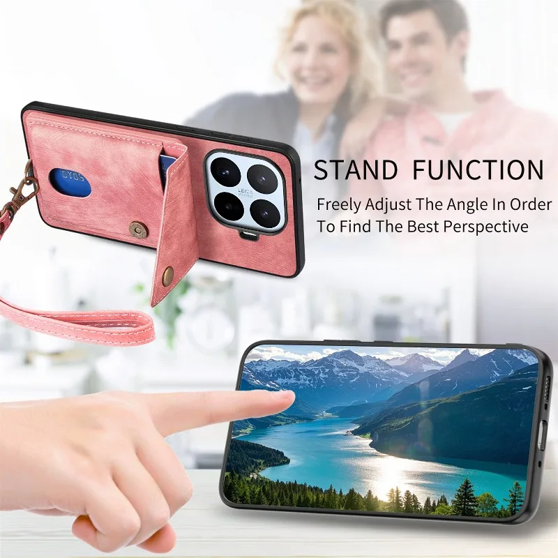 Luxury PU Leather Wallet Phone Case with Magnetic Closure and Card Holder - Shockproof Lanyard Design