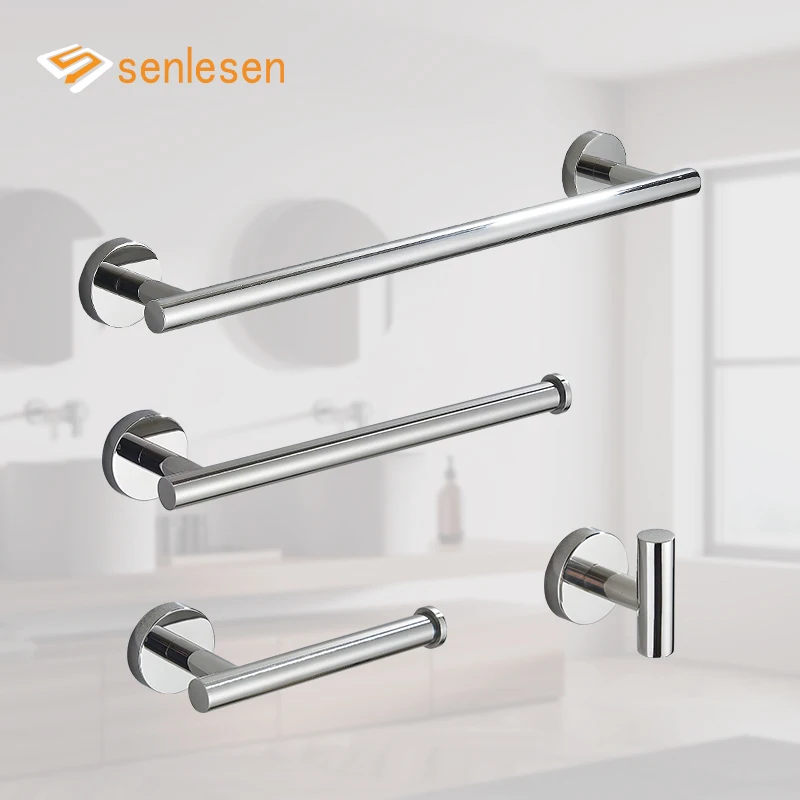 Bathroom Hardware Set Round Towel Bar Toilet Paper Holder Towel Ring Robe Hook for bathroom hardware accessories bathroom hardware set Stainless Steel Hanging Rack DIY Chrome/ Black