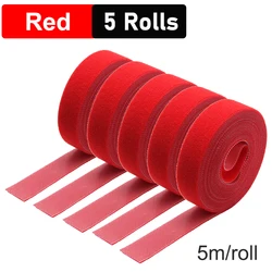 Red Reusable Double - Sided Hook and Loop Fastening Cable Ties - 5m Roll, Multiple Width Options - Width 20mm (5 rolls)