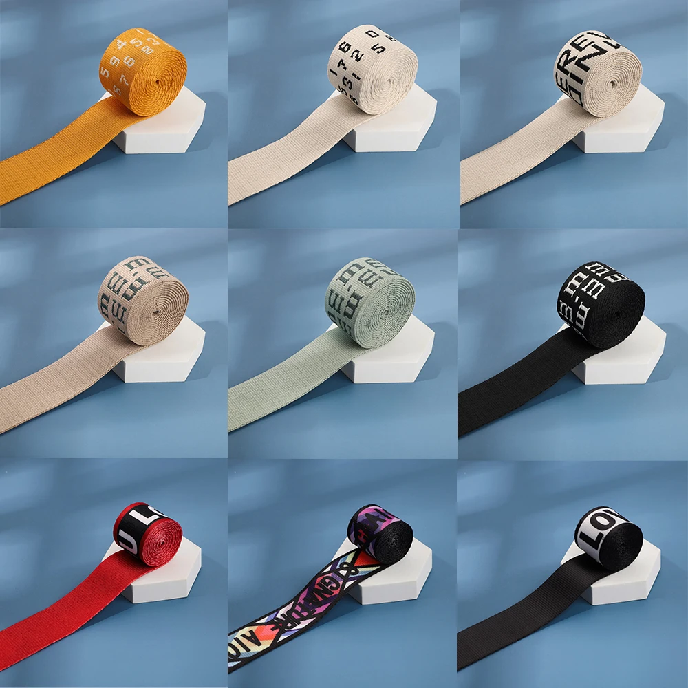 1/2/5Yards 38mm Printed Webbing Multicolor Alphanumeric Pattern Knapsack Strapping Sewing Bag Belt DIY Trendy Jacquard Ribbons