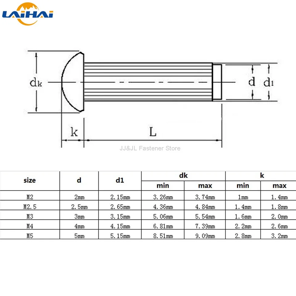 10 ~ 300pcs M2 M2.5 M3 M4 M5 M6 M8 Rivetto A Testa Tonda In Alluminio Massiccio A Mano Con Testa A Bottone Autobloccante Rivetto GB867 Lunghezza 3 ~ 50mm - Foto 2
