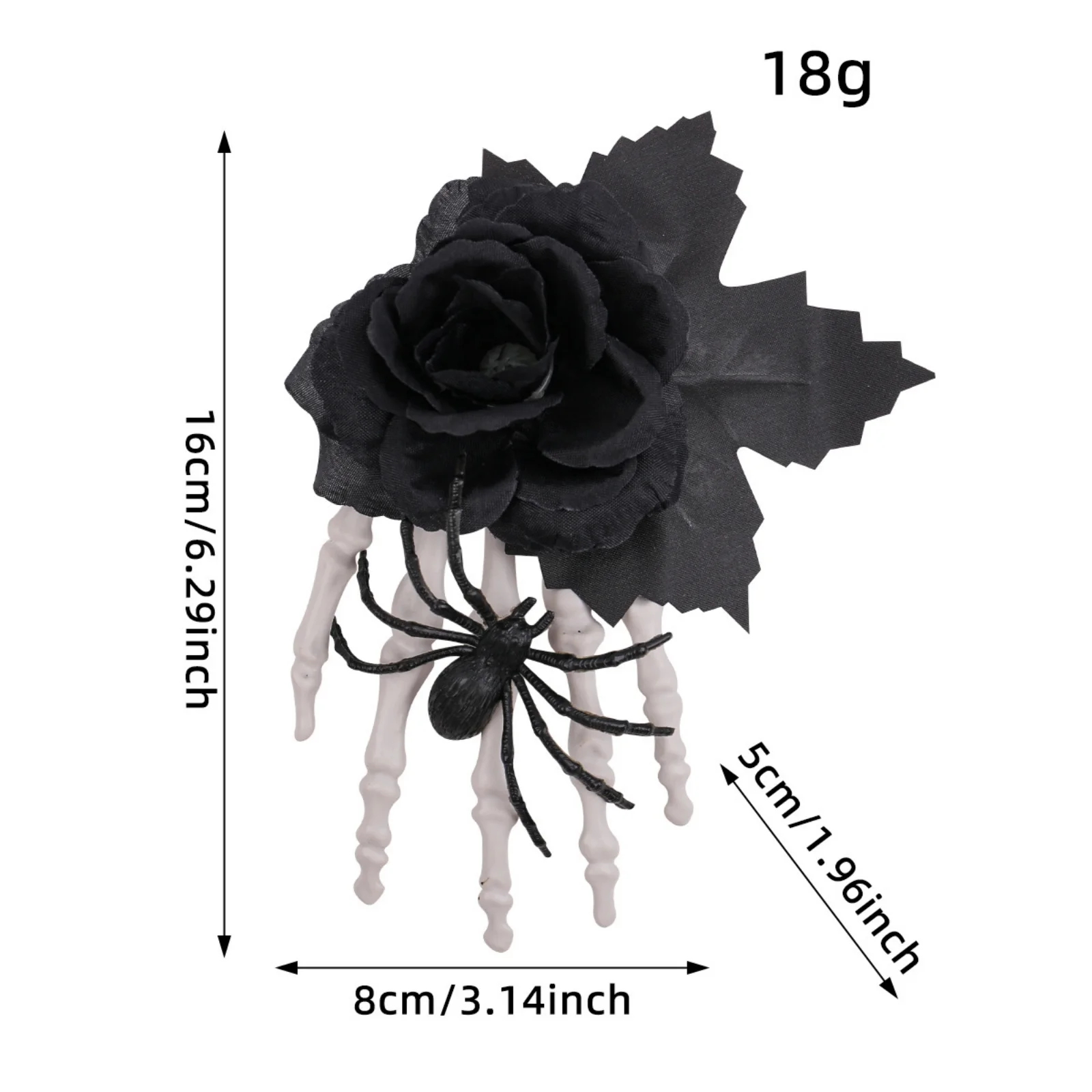 1PC  Halloween Spider Skeleton Hand Hair Clip with Black Rose, Gothic Spooky Hair Accessory for Women & Girls