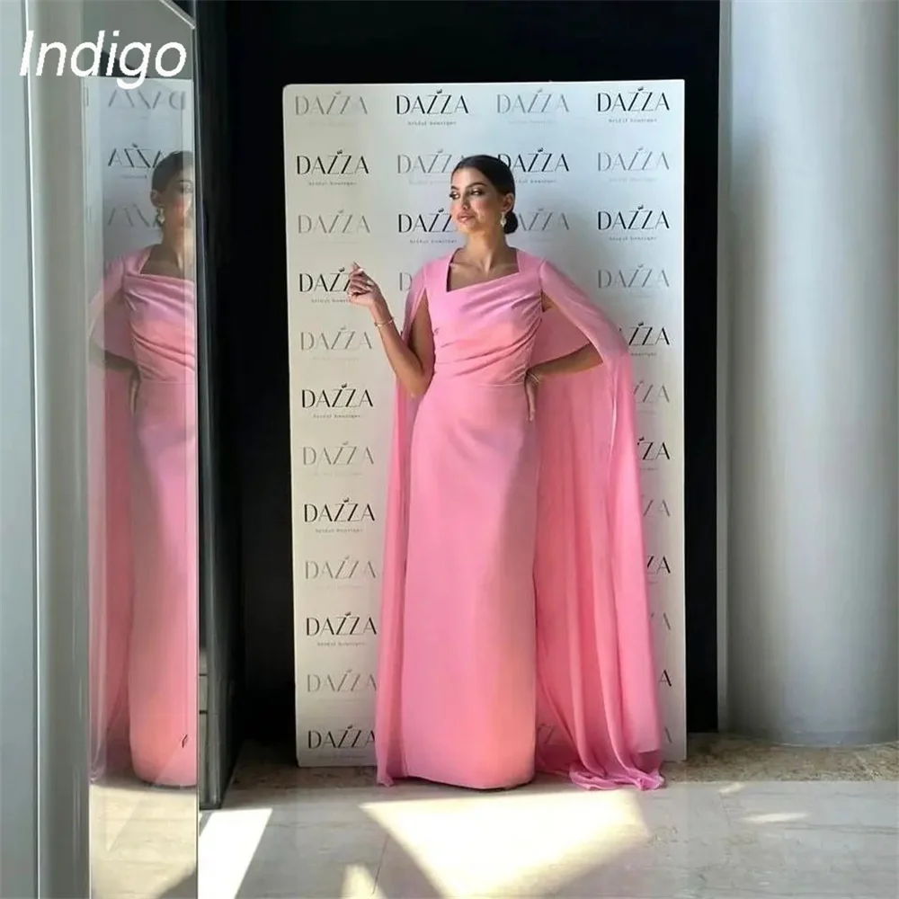 

Indigo Prom Dresses 2024 Mermaid Square Collar Pleat Satin Floor-Length Elegant Evening Gowns For Women Sweep Train فساتين الس