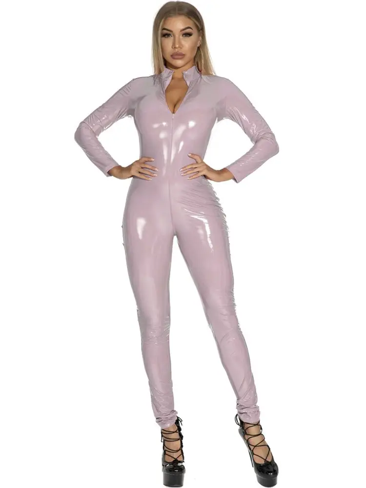 

Unisex S-5XL Long Sleeve Cosplay Wet Look PVC Catsuit Shiny PU Leather Open Crotch Bodysuit Conjoined Tight Sexy Leotard Unitard