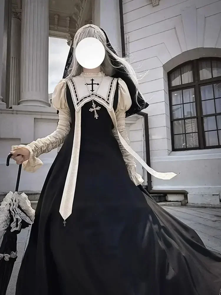 Himifashion Lolita Abito gotico per adolescenti sei AWN Star Mesh Abiti da ragazza con maniche a sbuffo Abito quotidiano, nero, (HM-865), Nero , 36
